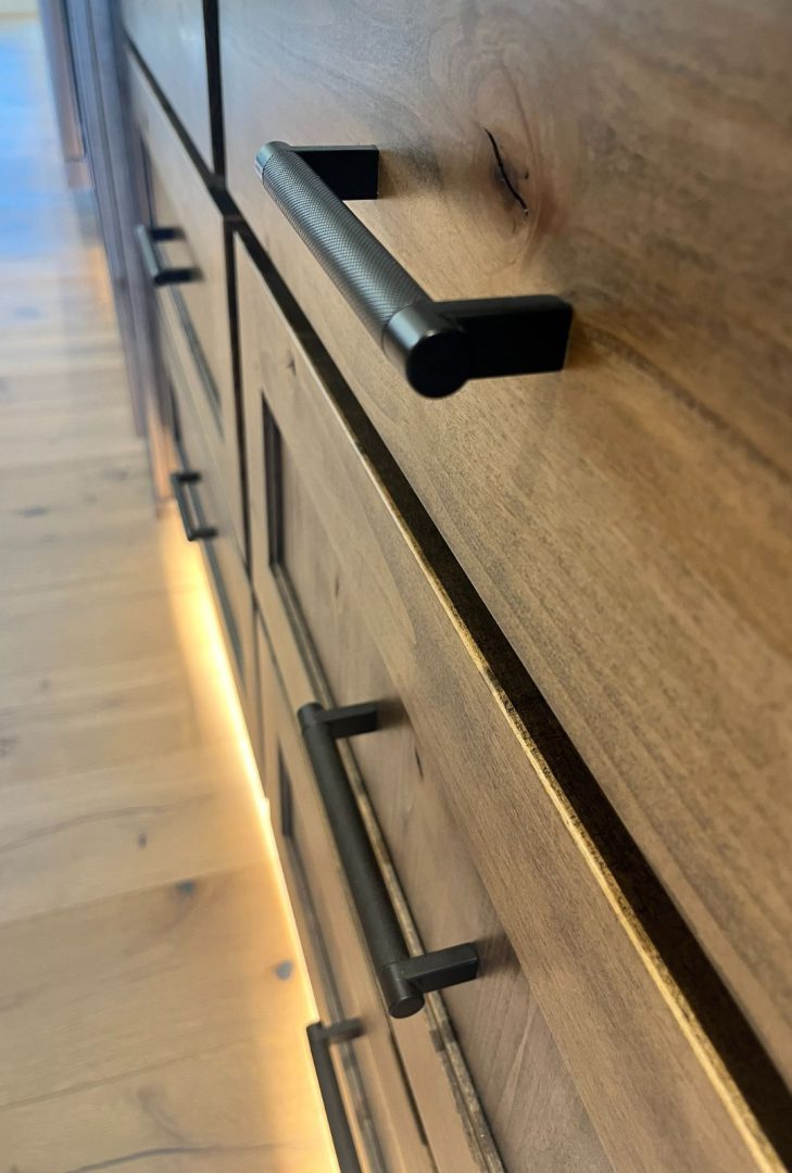 Emtek Select Knurled Cabinet Pull in Flat Black, featuring a textured grip and sleek, modern design that adds both style and functionality to contemporary cabinetry.