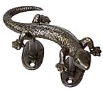Handcrafted Hardware 2" (51mm) Center-to-Center Gecko Cabinet Pull - 2-3/8" (60mm) Overall Length - Left Facing (Antique Brass)