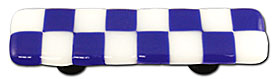 Hot Knobs Li'l Squares 3" (76mm) Center-to-Center Glass Cabinet Pull (Cobalt Blue White Squares)