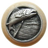 Notting Hill 1-1/2" (38mm) Leaping Trout Fish Cabinet Knob - Natural (Antique Pewter)