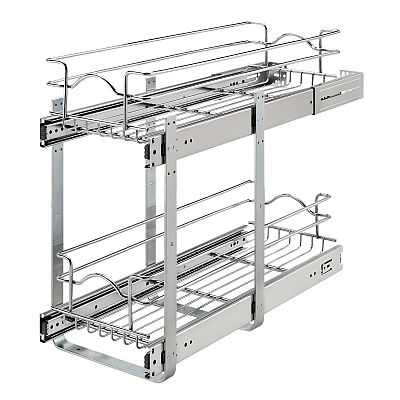 Rev-A-Shelf 9" W x 22" D Base Cabinet Pullout Chrome 2-Tier Wire Basket