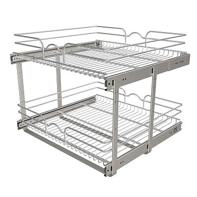 Rev-A-Shelf 24" W x 22" D Base Cabinet Pullout Chrome 2-Tier Wire Basket