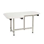 Seachrome 42in. x 22-1/2in. L-Shape Folding Shower Seat w/Swing Down Legs and Lift Assist - Right Hand (Stainless Steel/White Naugahyde)