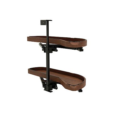 Rev-A-Shelf Craftsman Collection Solid Walnut Two-Tier Girasolo w/ Soft-Close and Black Accents for 12" Right Opening/Blind Left Corner Cabinets