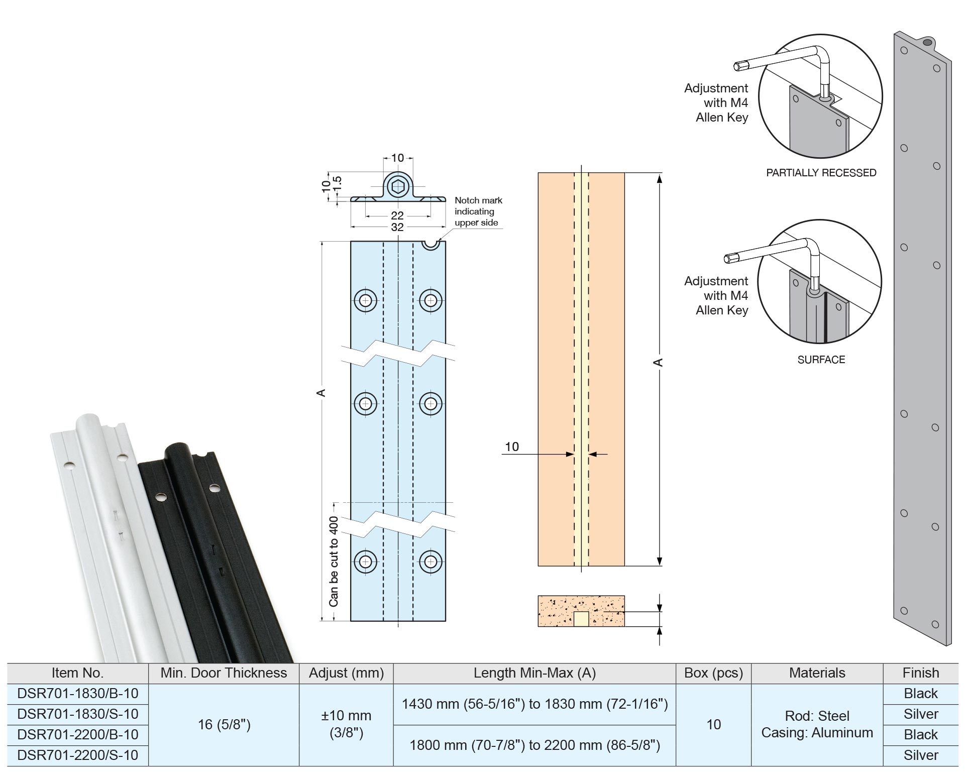 Sugatsune DSR701-2200/B-10EA - DSR701 Suface Mount Door