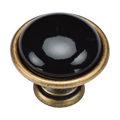 Ashley Norton Manzoni Dome Black Ceramic 1-3/8" (35mm) Cabinet Knob