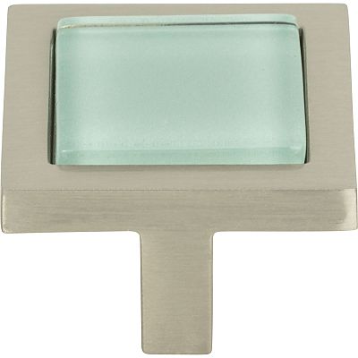 Atlas Homewares Spa 1-3/8" (35mm) Square Cabinet Knob (Green Glass Tile/Brushed Nickel)