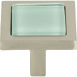 Atlas Homewares Spa 1-3/8" (35mm) Square Cabinet Knob (Green Glass Tile/Brushed Nickel)