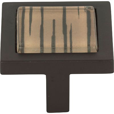 Atlas Homewares Spa 1-3/8" (35mm) Square Cabinet Knob (Tiger Glass Tile/Oil Rubbed Bronze)