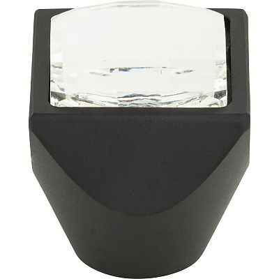 Atlas Homewares Crystal Boutique 1" (25mm) Square Cabinet Knob (Matte Black/Crystal)