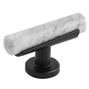 Belwith-Keeler Firenze 2-1/2" (64mm) Cabinet T-Knob (White Marble with Matte Black)