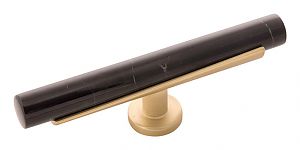 Belwith Keeler Firenze 5" (128mm) Cabinet T-Knob (Black Marble/Brushed Golden Brass)