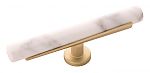 Belwith Keeler Firenze 5" (128mm) Cabinet T-Knob (White Marble/Brushed Golden Brass)