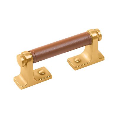 Belwith-Keeler Reserve 3" (76mm) Center-to-Center Cabinet Pull (Brushed Golden Brass with Brown Leather)