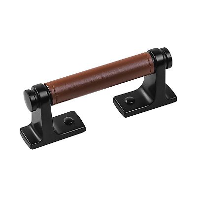 Belwith-Keeler Reserve 3" (76mm) Center-to-Center Cabinet Pull (Matte Black with Brown Leather)