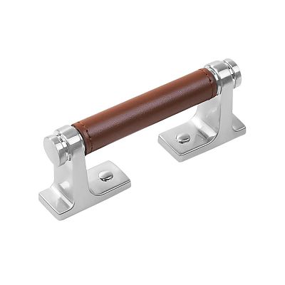 Belwith-Keeler Reserve 3" (76mm) Center-to-Center Cabinet Pull (Satin Nickel with Brown Leather)