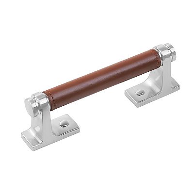 Belwith-Keeler Reserve 3-3/4" (96mm) Center-to-Center Cabinet Pull (Satin Nickel with Brown Leather)