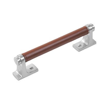 Belwith-Keeler Reserve 5-1/16" (129mm) Center-to-Center Cabinet Pull (Satin Nickel with Brown Leather)