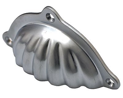 Cal Crystal Solid Brass 3-15/16" (100mm) Scalloped Bin Pull (Satin Chrome)