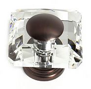 JVJ Hardware Pure Elegance 2-9/16" (65mm) Square Leaded Crystal Cabinet Knob (Old World Bronze/Crystal)