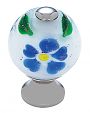 JVJ Hardware Murano 1-3/16" (30mm) Blue Flower Glass Cabinet Knob (Polished Nickel/White)