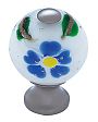JVJ Hardware Murano 1-3/16" (30mm) Blue Flower Glass Cabinet Knob (Satin Nickel/White)