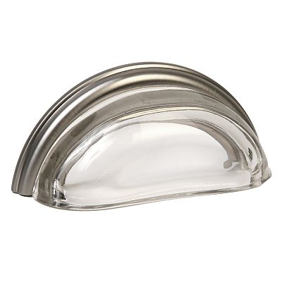 Lewis Dolin 3" (76mm) Center-to-Center Glass Cabinet Cup Pull (Transparent Clear/Brushed Nickel)