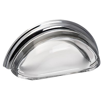 Lewis Dolin 3" (76mm) Center-to-Center Glass Cabinet Cup Pull (Transparent Clear/Polished Chrome)