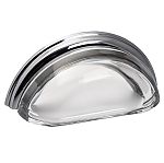 Lewis Dolin 3" (76mm) Center-to-Center Glass Cabinet Cup Pull (Transparent Clear/Polished Chrome)