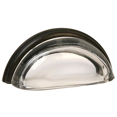 Lewis Dolin 3" (76mm) Center-to-Center Glass Cabinet Cup Pull (Transparent Clear/Oil Rubbed Bronze)