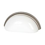 Lewis Dolin 3" (76mm) Center-to-Center Glass Cabinet Cup Pull (Milk White/Brushed Nickel)