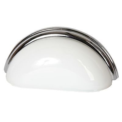 Lewis Dolin 3" (76mm) Center-to-Center Glass Cabinet Cup Pull (Milk White/Polished Chrome)