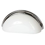 Lewis Dolin 3" (76mm) Center-to-Center Glass Cabinet Cup Pull (Milk White/Polished Chrome)