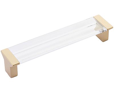 Schaub and Company Positano 5" (128mm) Center-to-Center Cabinet Pull (Signature Satin Brass/Clear)