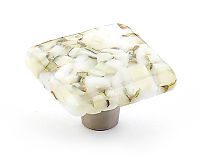 Schaub and Company Ice 1-1/2" (38mm) Square Glass Cabinet Knob (White Lace Pebbles)
