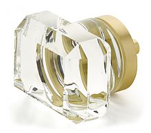 Schaub and Company City Lights 1-3/4" (44mm) Rectangular Glass Cabinet Knob (Satin Brass/Clear Glass)