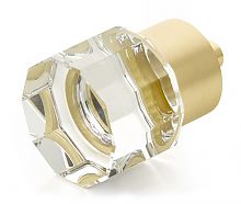 Schaub and Company City Lights 1-1/8" (29mm) Round Multi-Sided Glass Cabinet Knob (Satin Brass/Clear Glass)