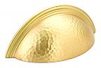Schaub and Company Atherton 3" (76mm) Center-to-Center Hammered Face Plain Edge Cup/Bin Pull (Satin Brass)