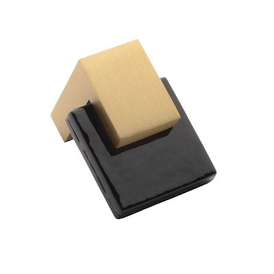 Sietto Affinity 1-5/8" (41mm) Black Glass Cabinet Knob (Satin Brass)