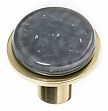 Sietto Geometric 1-1/8" (29mm) Round Slate Grey Glass on Round Cabinet Knob (Satin Brass)