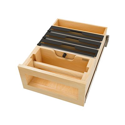 Rev-A-Shelf Natural Maple Paper Towel and Foil Wrap Tiered Drawer System w/ BLUM Soft-Close Slides for 18" Base Cabinets