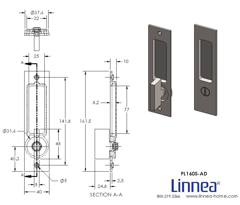 Linnea PL160S-AD-PR-SSS-1.38THK - Stainless Steel Mortise Pocket