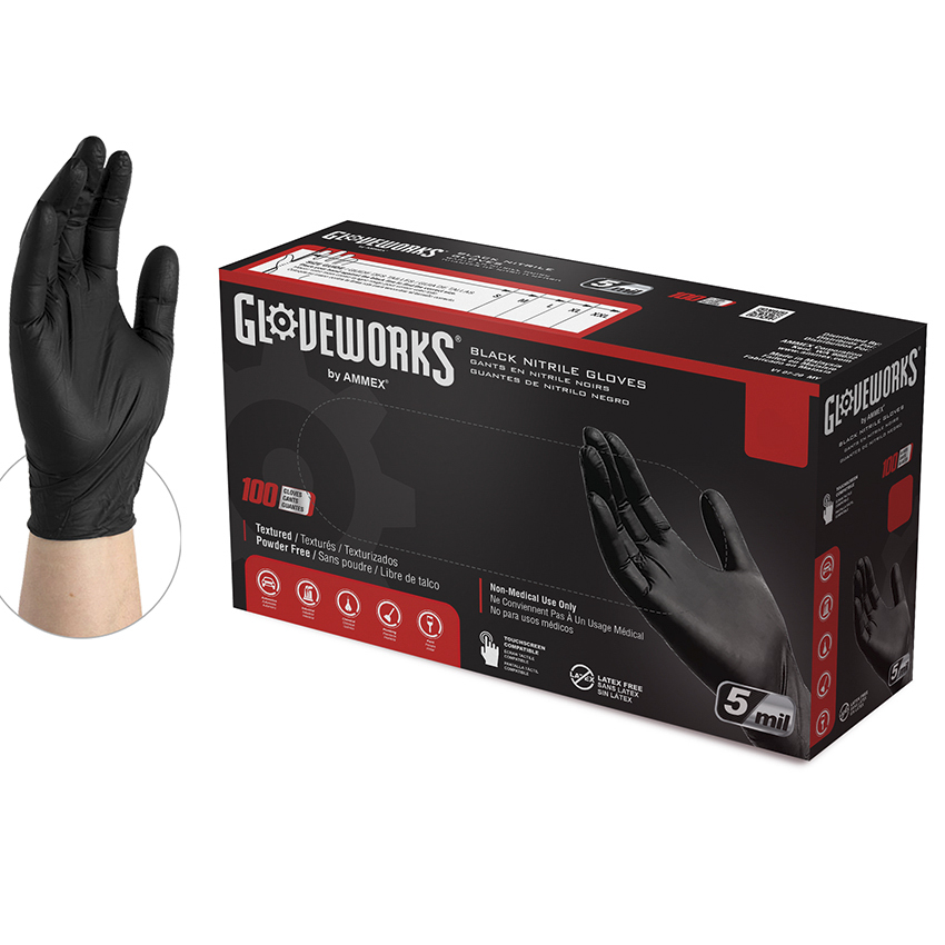 THH 021-691 - Ammex Black Gloveworks Nitrile Industrial Latex Free