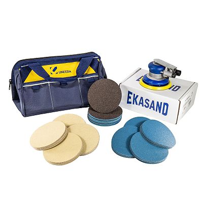 Uneeda EkaPro 5" Pneumatic Non-Vacuum Sanding Kit - Hook & Loop, No-Hole, 3/16" Random Orbit
