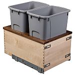 Century Walnut Creek Double 34qt. Wood Door Mount Pullout Waste Container w/Soft-Close (Walnut/Maple)