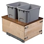 Century Walnut Creek Double 34qt. Wood Door Mount Pullout Waste Container w/Soft-Close (Walnut/Maple)