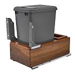 Rev-A-Shelf Single Silver 35 Qt. Walnut Bottom Mount Pullout Waste Container w/ (1) Lid and BLUM Soft-Close Slides