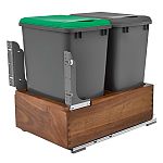 Rev-A-Shelf Double Silver 35 Qt. Walnut Bottom Mount Pullout Waste Container w/ (1) Lid and BLUM Soft-Close Slides