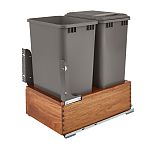 Rev-A-Shelf Double Silver 50 Qt. Walnut Bottom Mount Pullout Waste Container w/ (1) Lid and BLUM Soft-Close Slides