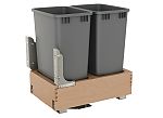 Rev-A-Shelf Double Metallic Silver 50 Qt. Maple Pullout Waste Container with Rev-A-Motion® Soft-Open/Soft-Close for 18" Base Cabinets
